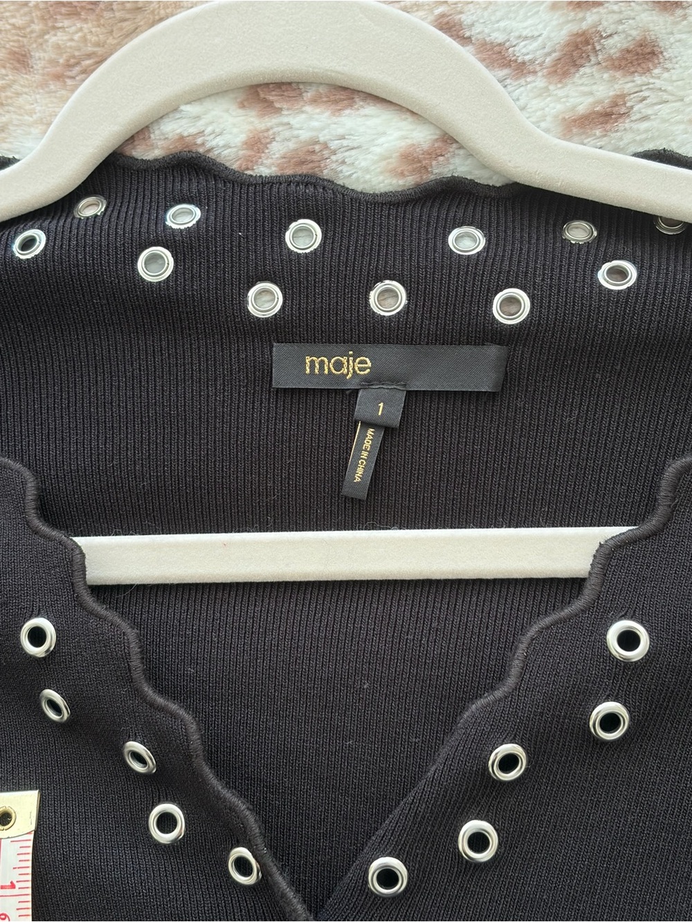 Maje Black Grommets -Trim Short Sleeve Button Down Top - Picture 5 of 5